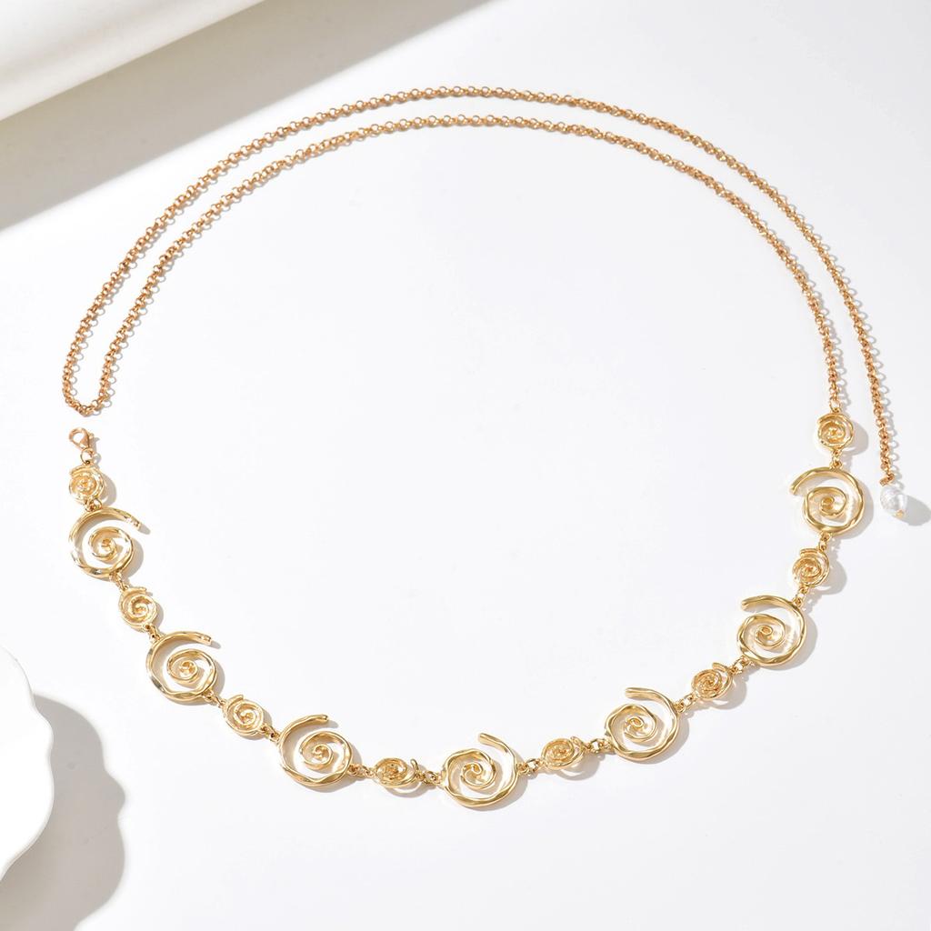 Gold Metal Waist Chain, Retro Spiral Multi Layer Body Chain for Dress Decor