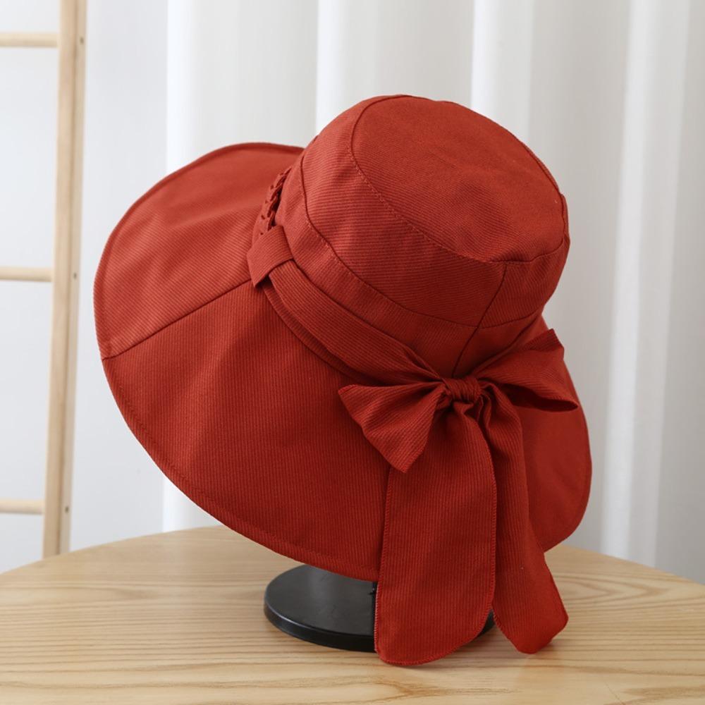 with Bowknot Bucket Hat Wide Brimmed Sunscreen Visor Cap Basin Hat Fishman Hat  Vacation