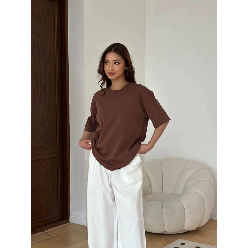 Loose Solid Color T-shirt Top Fashion Wind New Arrival Loose Casual Pure Color Cotton T-shirt Top
