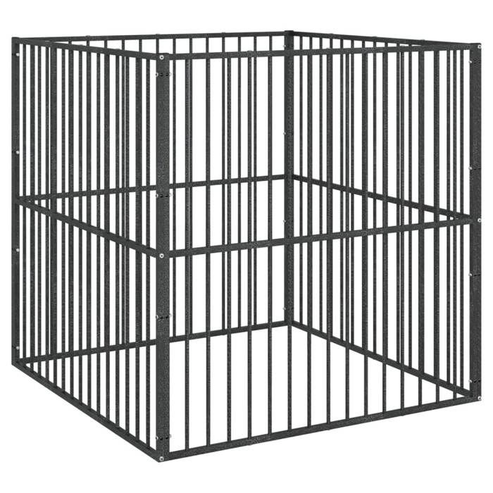 VidaXL Parc pour Chien 4 Panneaux, Cage pour Chien avec Porte, Enclos pour Chiens, Maison pour Animaux de Compagnie, Noir 172209