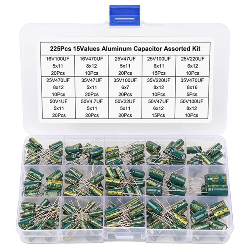 15/24/36 Values 225/460/925Pcs Variable Capacitors Assorted Kit High Frequency Low ESR Aluminum Electrolytic Capacitors 16V-50V