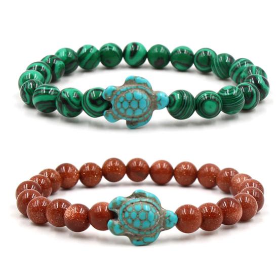 Beads Bracelet Sea Turtle Beaded Elastic Rope Adjustable Boho Decoration Valentines Day Gift Women Men 8mm Natural Faux Stone Friendship Bangle Dating