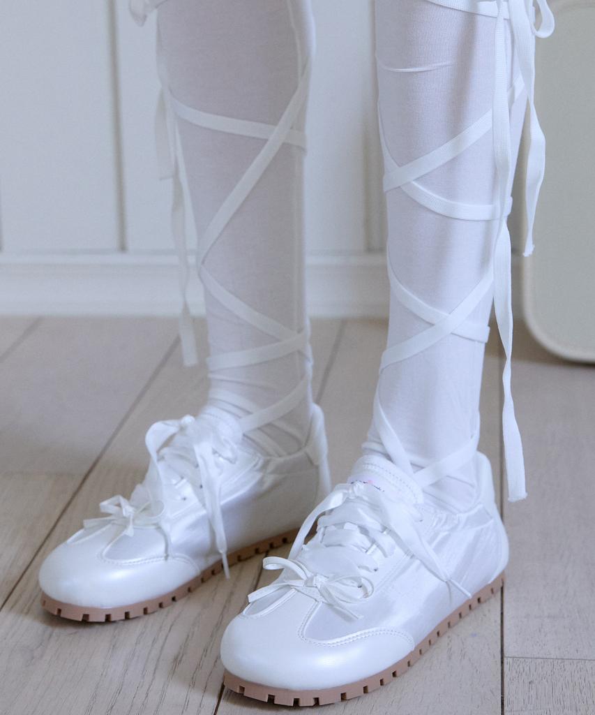 Pink Pineapple Wink Ribbon Laceup Sneakers_White
