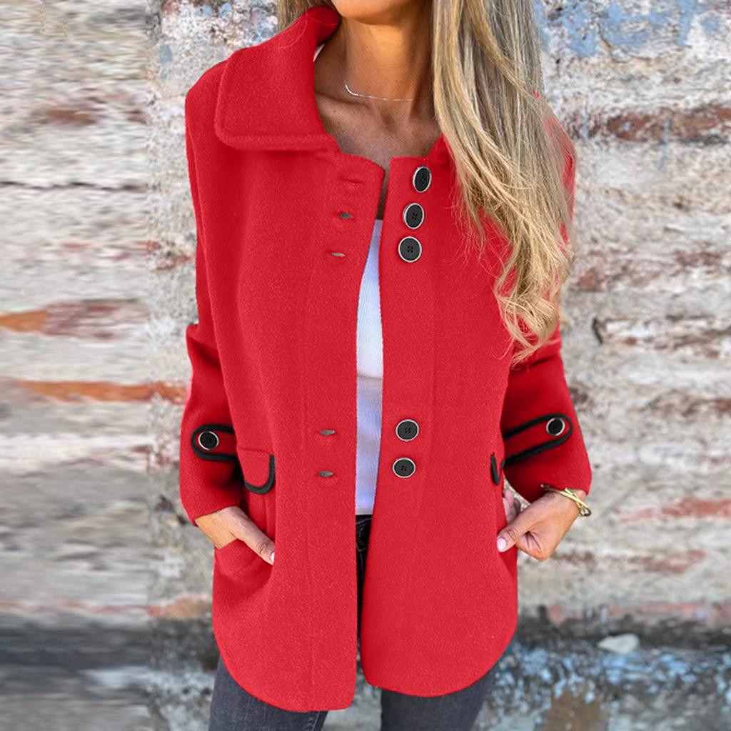 Women's Solid Color Button Lapel Single Breasted Long Sleeved Jacket