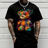 Herren Lockerer Streetstyle T-Shirt — Buntes Patchwork Teddybär Graffiti