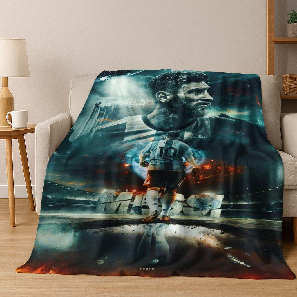 Coperta in Flanella con Disegno Animato M-Messi Capra Stella del Calcio, Coperta Morbida e Accogliente per Casa Camera da Letto Letto Divano Coperta da Picnic