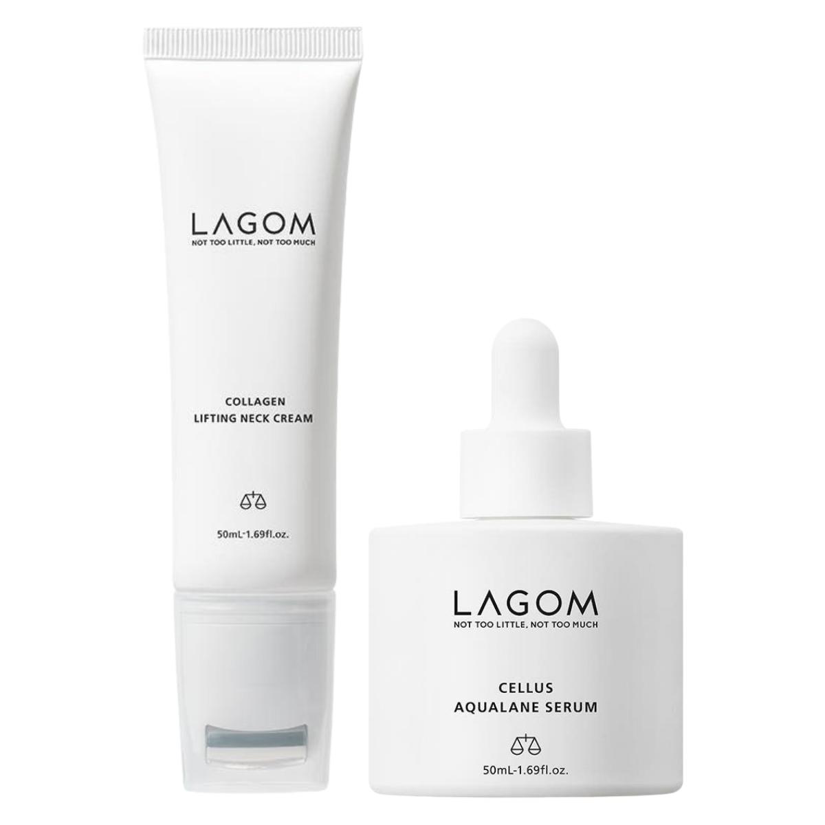 LAGOM Collagen Lifting Neck Cream 50ml + Aqualane Serum 50ml Firming Hydrating Set