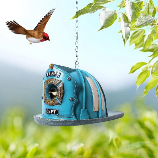 

Висячий шпаківня, смола, пожежний шолом, форма, гніздо диких птахів поза будиночком для годування птахів для домашньої тераси, садового декору зелений