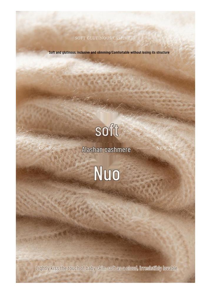 2025 Women's Cloud Cable Knit Cashmere Round Neck Loose Pullover for Autumn/Winter
