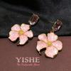 New Chinese Style Cloisonné Enamel Large Pink Flower Earrings In Elegant Gold-Plated Copper - European & American Statement Jewelry.