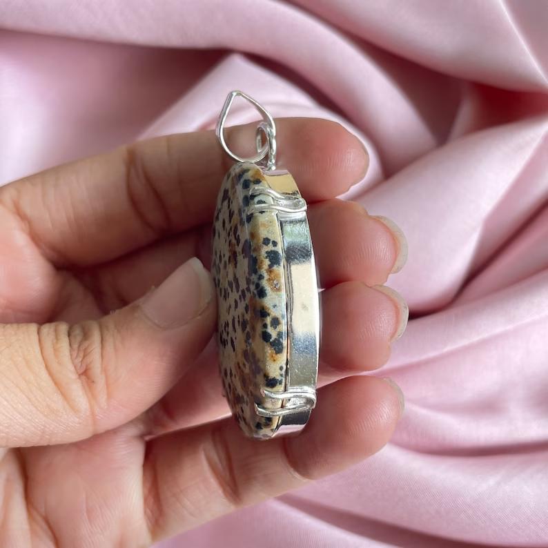 Dalmatian Jasper Pendant With Silver Chain Necklace 925 Sterling Silver Pendant