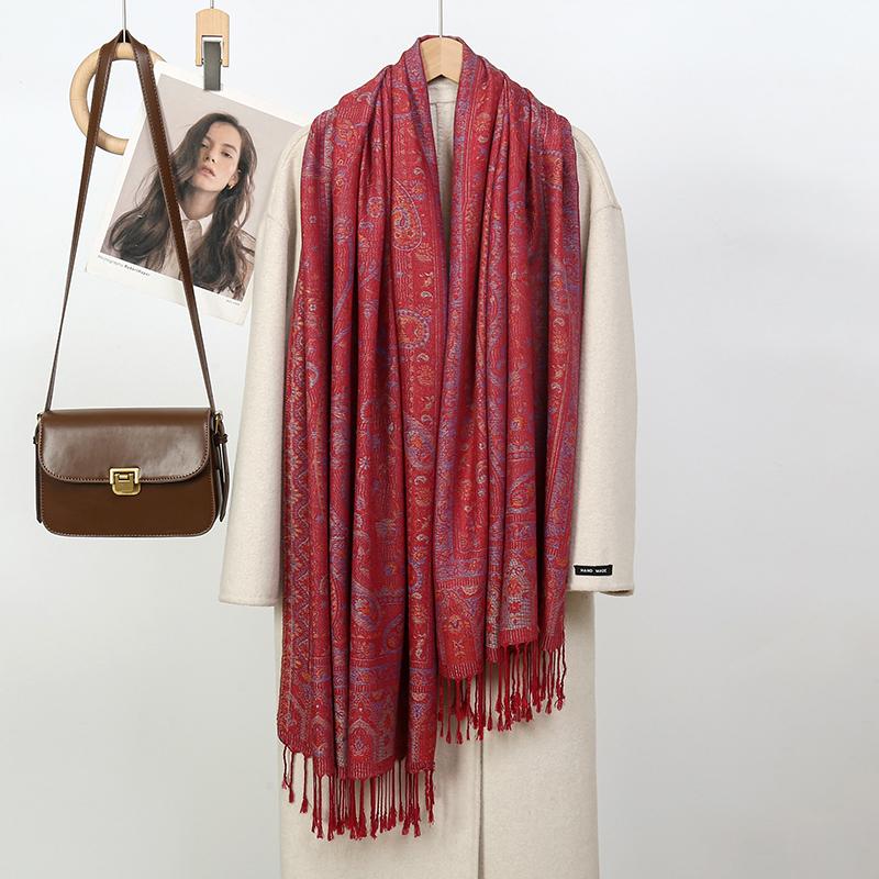 Fashion Ethnic Style Jacquard Scarf Outdoor Women Travel Paisley Tassel Shawl Neck Muslim Hijab Wrap Floral Luxury