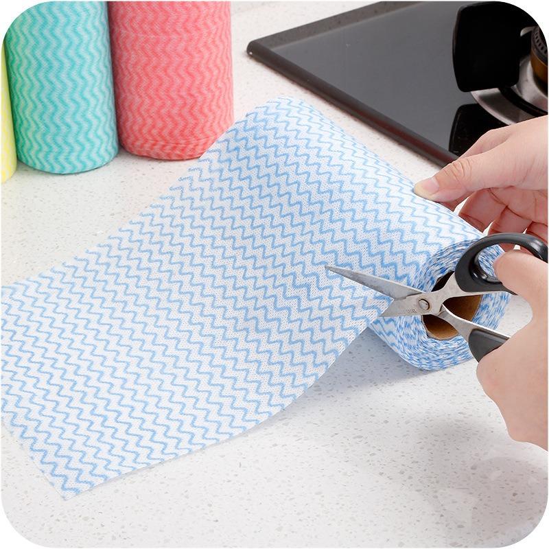 50PCS/Roll Disposable Cleaning Cloth Non-woven Multifunctional Self-cleaning Cloth Household Kitchen Dishwashing Window Car