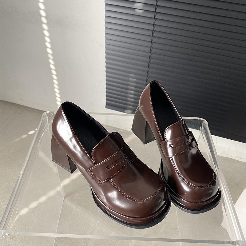 Fashion black retro French rough high-heeled loafers women's 2025 new summer skirt versatile Mary Jane shoes