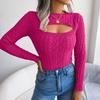 GMXIA Women's Fashion  Casual Solid Color  Autumn Winter Long Sleeve Round Neck Slim Stylish Cut-out Twist Sweater