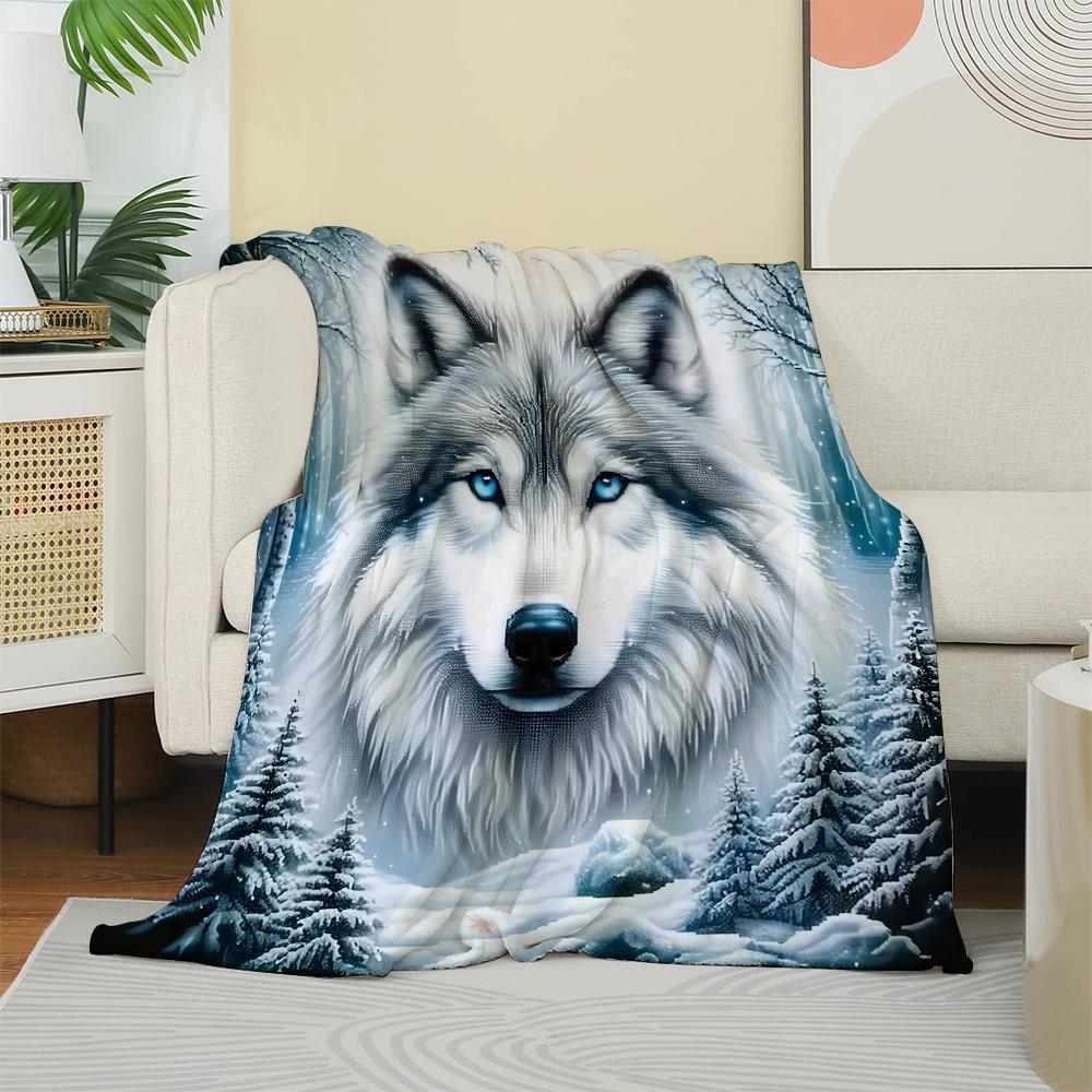 

1PC Throw Contemporary Style Printed Power Wolfs Animals Flannel Blanket for Couch Bed Sofa Comfy Warm blankets Perfect Gifts 75cmx90cm
