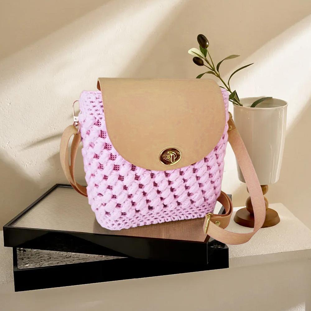 1 Set Handmade PU Leather Crochet Shoulder Bag Accessories Kits, Including Bag Strap, Bag Bottoms and Sheets, Khaki, 600~1250mm