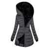 Winter Women Hooded Padded Down Jacket Mid Length Cotton Coat Plush Lined Windproof Zip Up Long Sleeve with Elastic Cuffs Outdoor