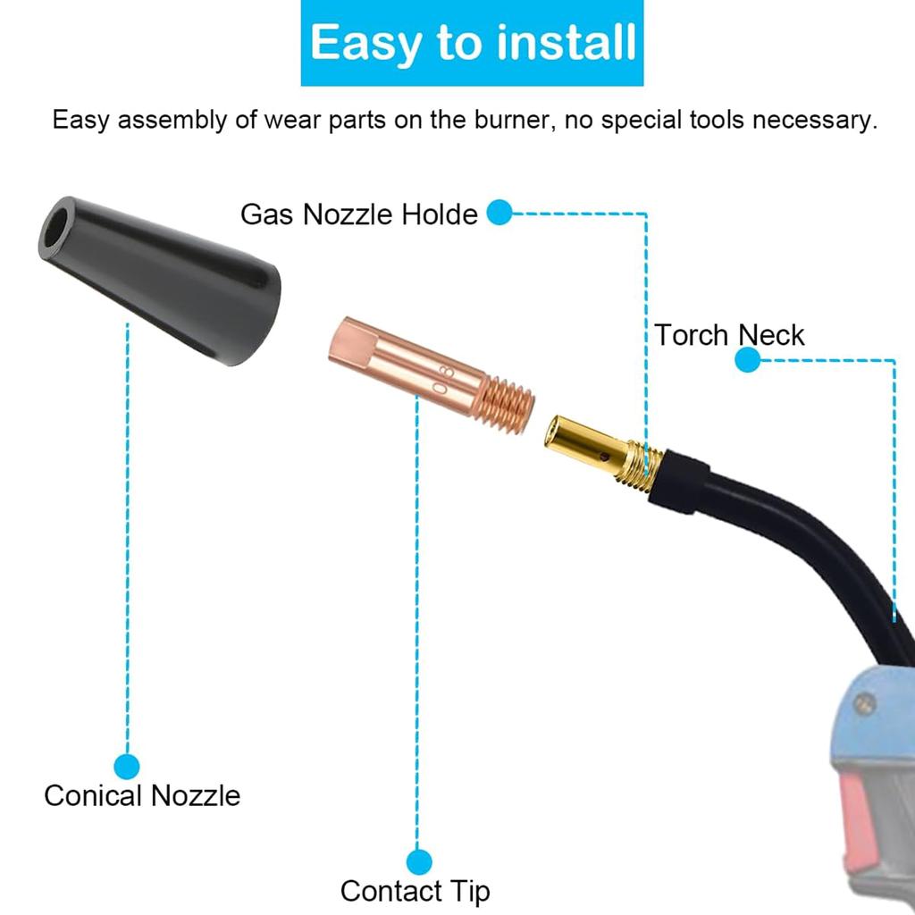 Flux Cores Gasless Nozzle Tips Kit Flux Cores Welder Mig Welder Flux Welder Contact Tips Gasless Nozzle Gas Diffusers