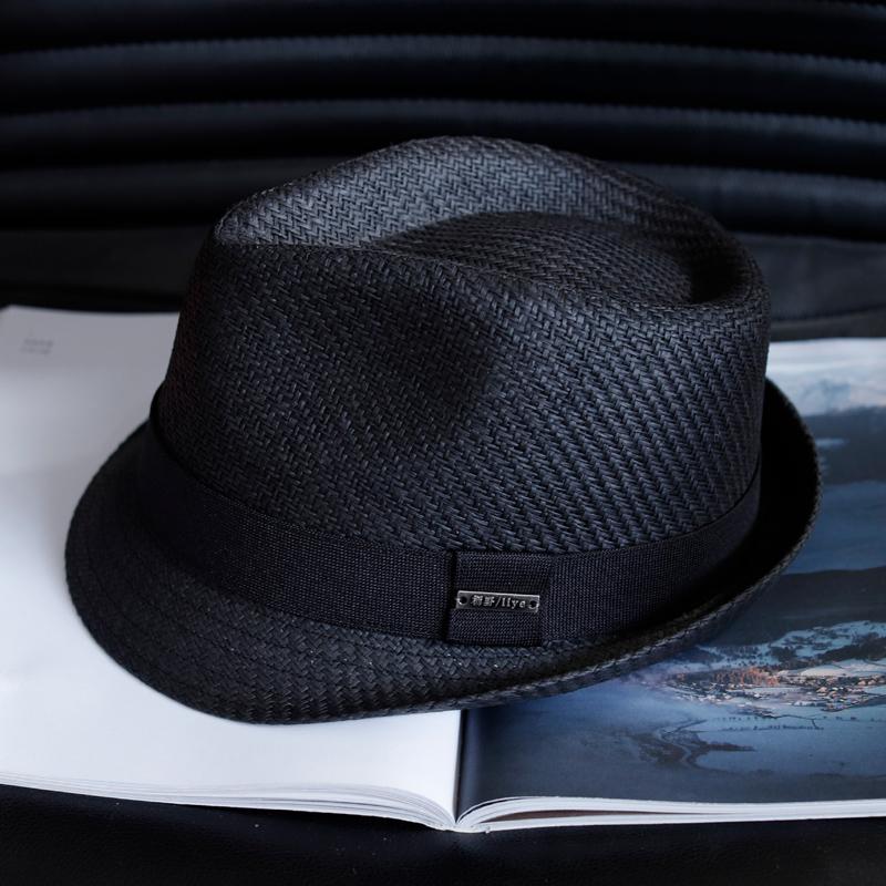 

High Quality Summer Big Size Beach Sun Hats Men Women Short Brim Jazz Trilby Straw Hats Grass Woven Fedora Hats for Dad 55-60cm 58-60cm чорний