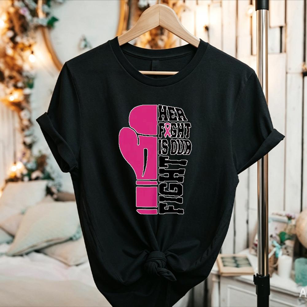 Her Fight Is Our Fight Boxing Glove Tee Pink Ribbon Breast Cancer Awareness TShirt Unisex Women Unisex Short Sleeve Graphic Tee