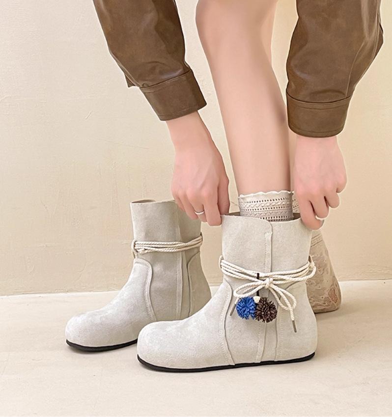 

Frosted~ 2025 autumn and winter new retro round head fringed versatile Birkenstock short boots women s western boots Martin boots 39