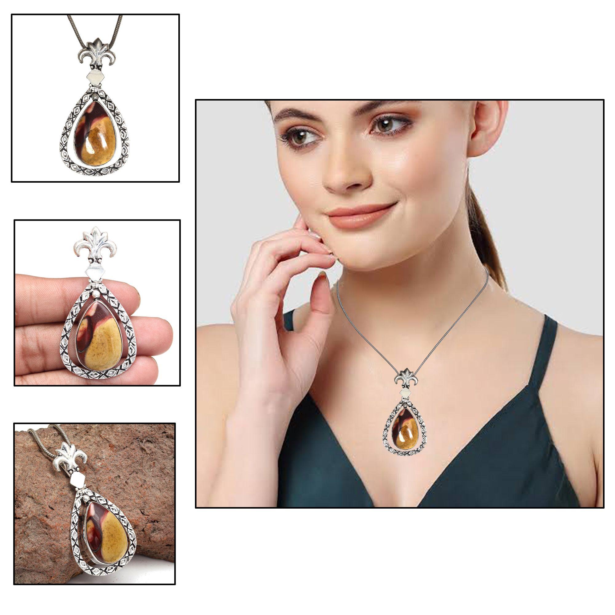 

Wild Horse Jasper Peridot Gemstone Unisex Women s Silver Jewelry Pendant 2