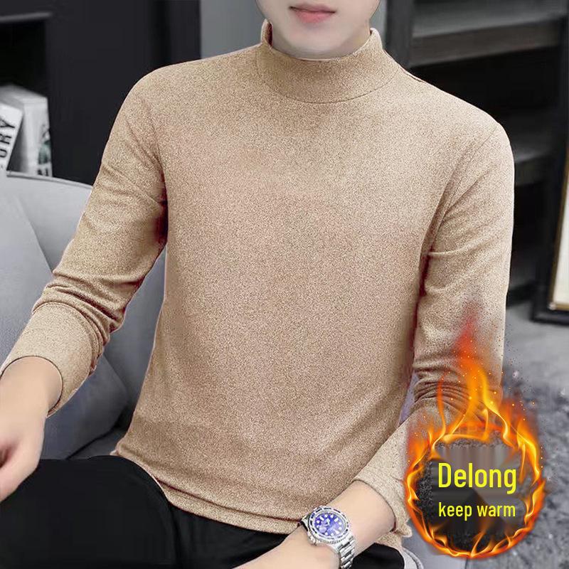 

Мужская теплая бархатная рубашка с полувысоким воротником и длинными рукавами - Осенне-зимний однотонный топ Large