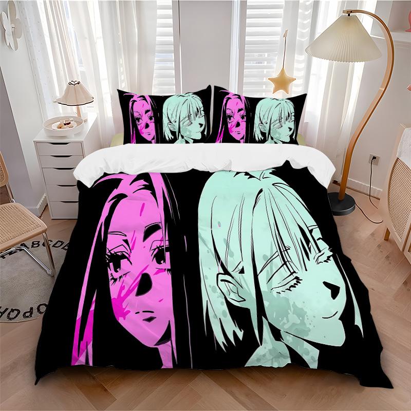 Colorful Contrast Faces Print 3Pcs Bedding Setduvet Cover With 2 Bedropillowcase Home Birthday Gift