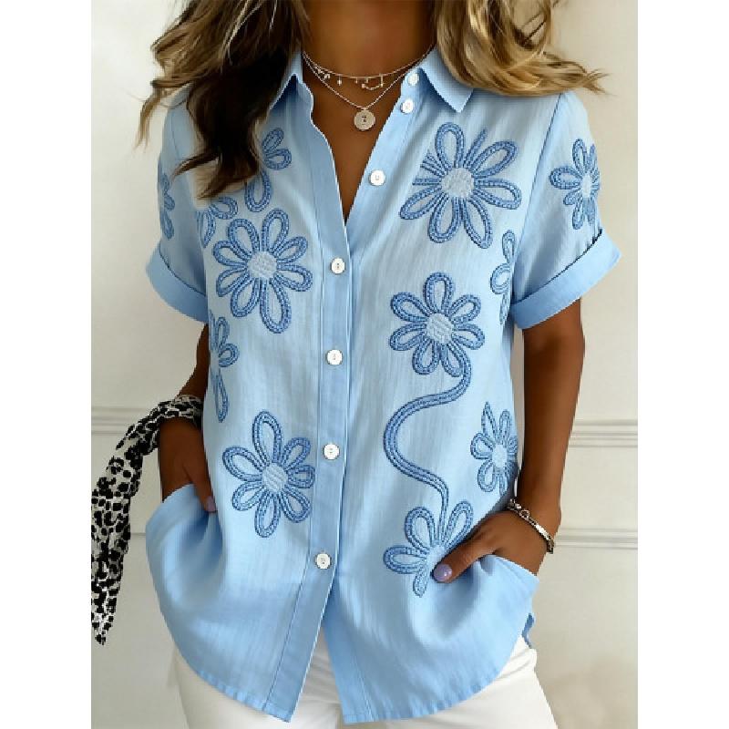 Short-sleeved button-up shirt women's blouse top