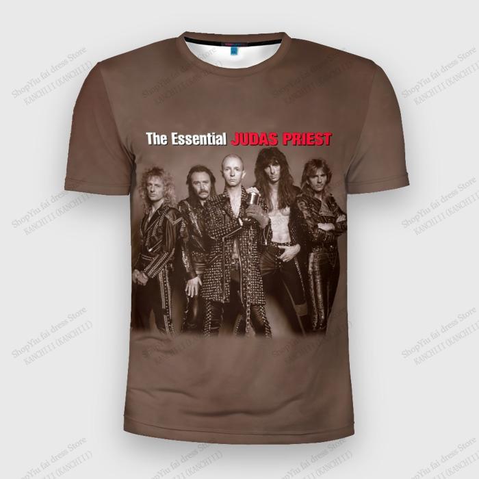 Retro Judas Priest Band 3d Print T-shirt Men Women Fashion Harajuku Large size Out Short Sleeve Rock Tops Tees Men Clothing Kids