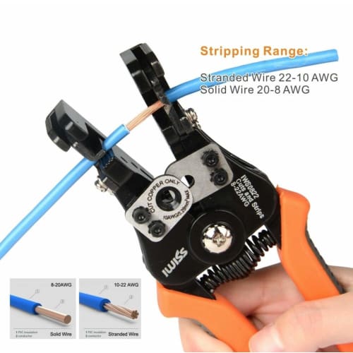 IWISS 2-Way Strip IWS-0822 Multi-Purpose Wire Stripper with Cable Cutter, Compatible with 0.3sq-8.0sq Wires