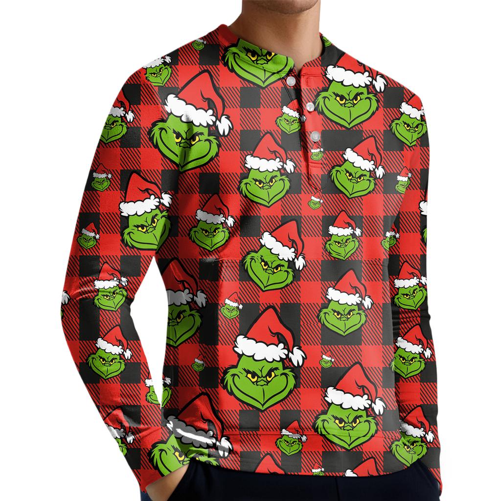 Pánská ležérní mikina na knoflíky, módní potištěná košile s dlouhým rukávem, pulovr