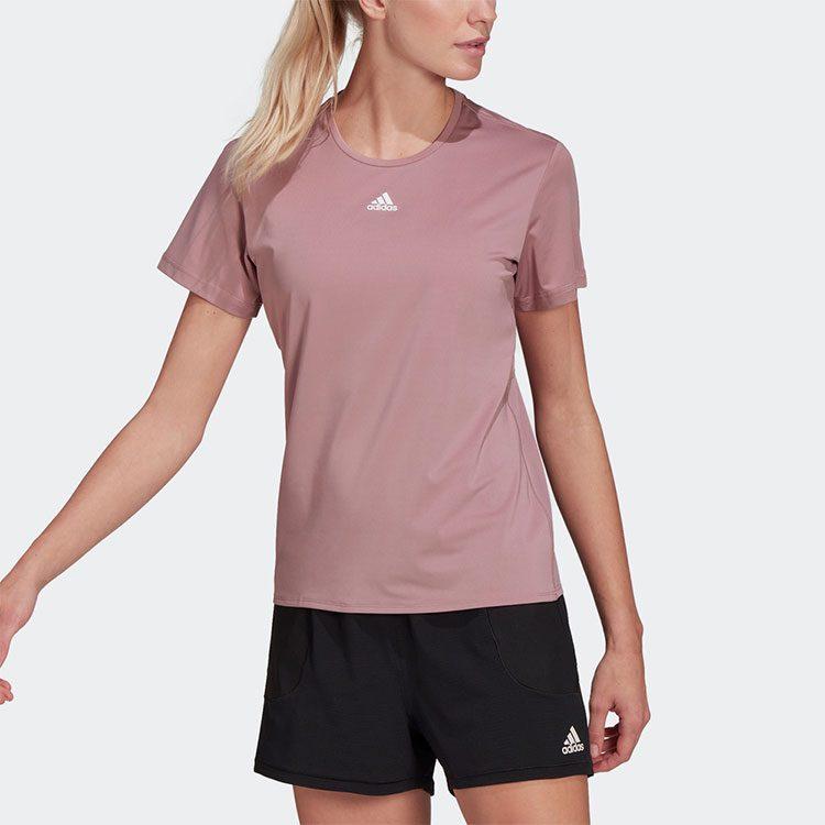 Adidas T Shirts Women's Purple Pink Crew Neck Moderate Straight Fit HG0253