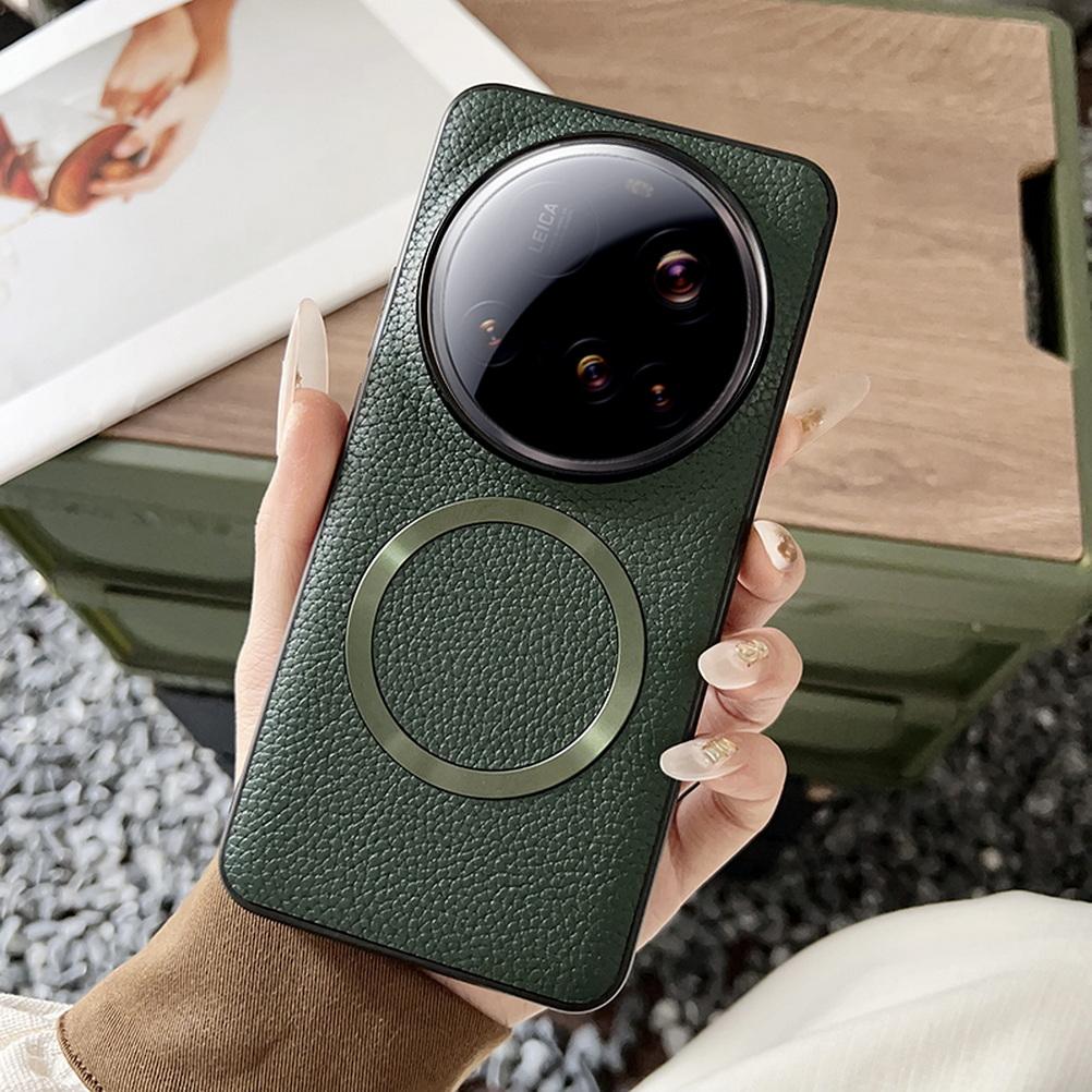 

With Magsafe Magnetic Plain Leather Lychee Pattern Case For Xiaomi 15 Ultra Mi 15 Pro 14T Pro All-inclusive Camera protect Cover xiaomi 15