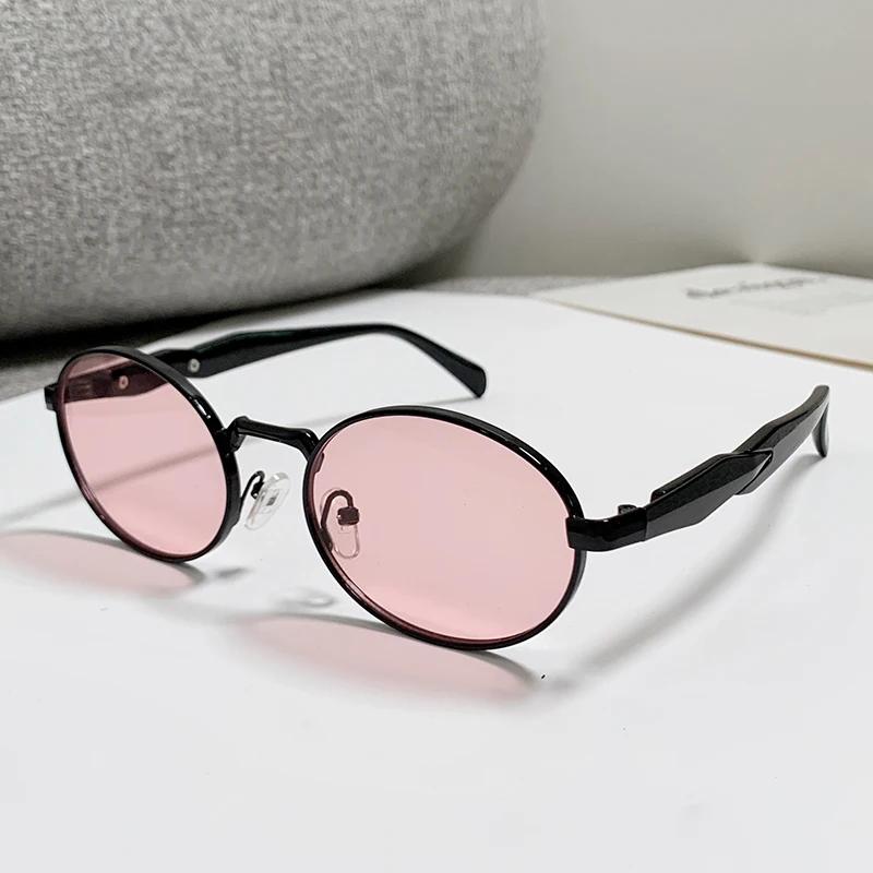 Retro 90S Oval Metal Frame Sunglasses For Women Men Brand Design Trend Travel Light Brown Sun Glasses Vintage Shades Uv400 Male