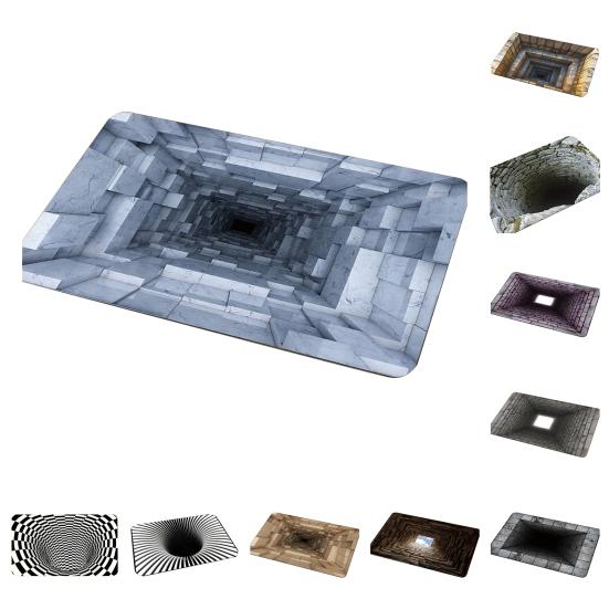 3D Optical Illusion Rug Realistic Hole Pattern Floor Mat Absorbent Non-Slip Bottomless Pit Doormat for Living Room Bedroom Porch Entrance