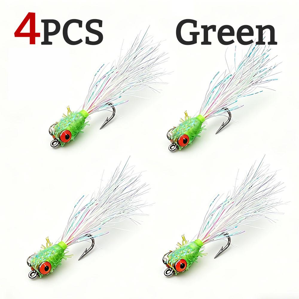 4PCS Dumbbell Eyes Clouser Minnow Fly Lures Weighted Sinking Streamer Flies with Glitter Flash Tail for Freshwater Bass Trout Predator Fish