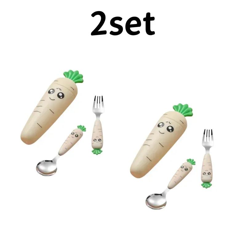 Carrots Set Children Dinnerware Stainless Steel Spoon Fork Flatware With Box Baby Feeding Tool Kitchen Tableware Supplies
