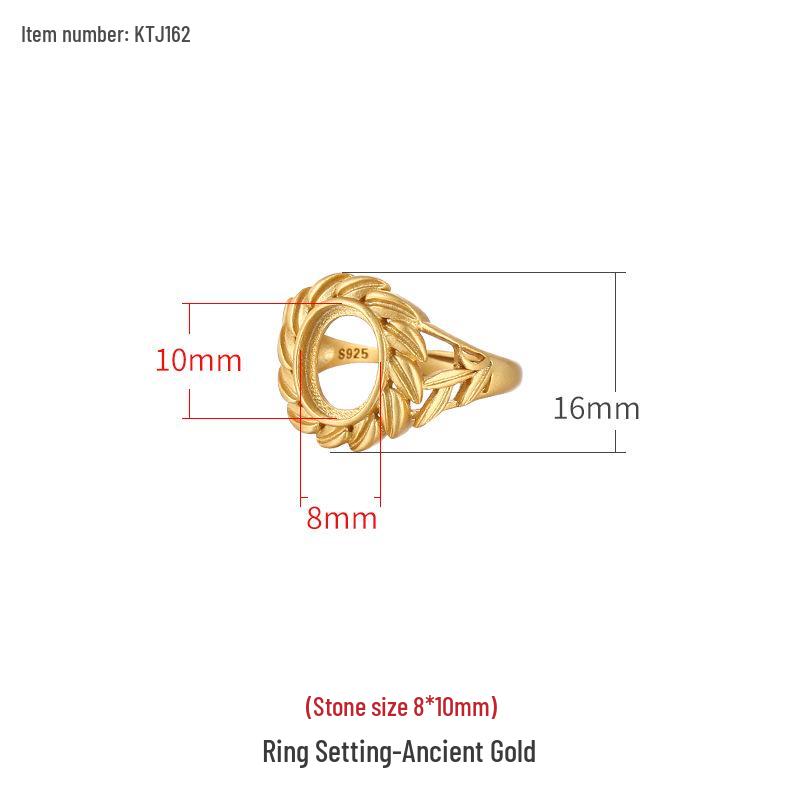 

Vintage Women s Sterling Silver Ring Setting for Jade/Amber - Antique Gold, 12x14, 12x15, 8x10, 14x17 Sizes Adjustable