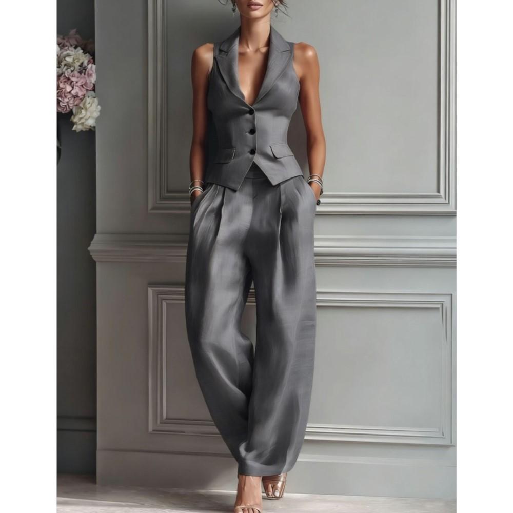 Summer Fashion Women s Two-piece Sexy V-neck Button Vest Fashion Casual Set XS