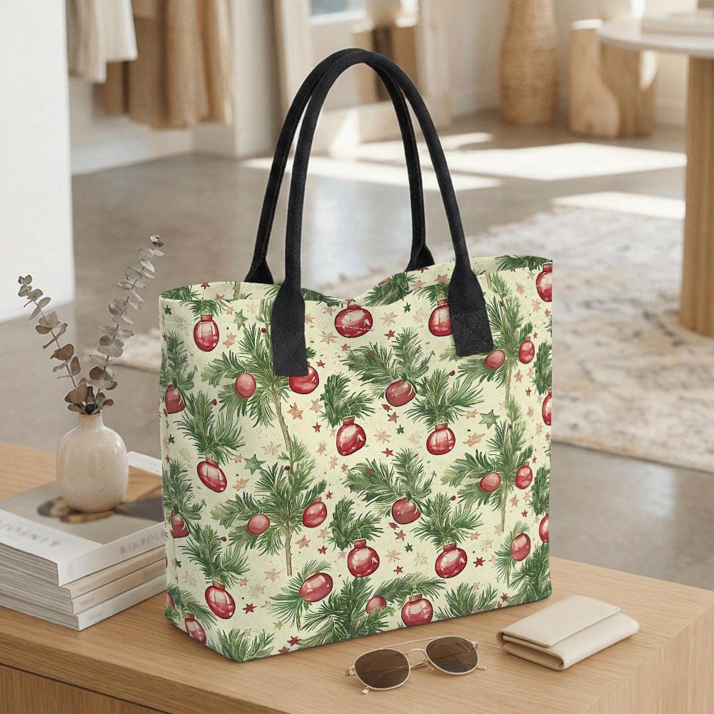  Christmas Pattern Tote Bag Large Capacity Casual Handbag for Daily Use
