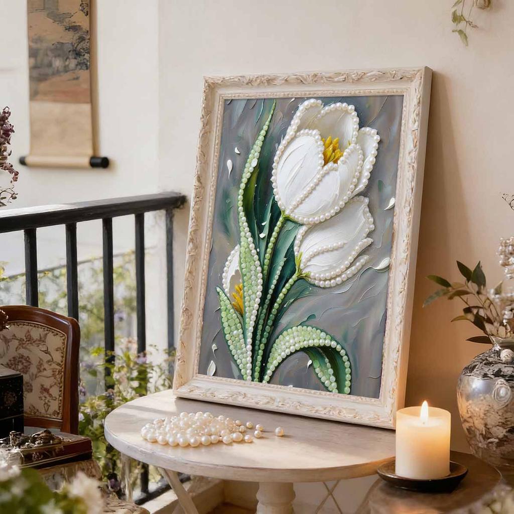 DIY Pearl Painting Set Lily Pattern Home Decoration Handmade Sticky Diamond Creative Canvas Pearl Art Painting Crafts Perfect Gift
