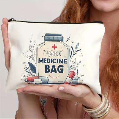 Canvas Medicine Bagcasual Stylebeige Zipper Travel Bagideal For Toiletries Stationery Organizingladies Handbag