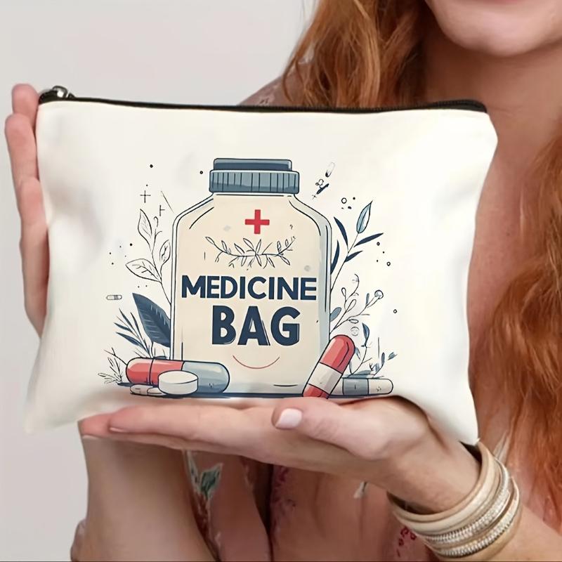Canvas Medicine Bagcasual Stylebeige Zipper Travel Bagideal For Toiletries Stationery Organizingladies Handbag