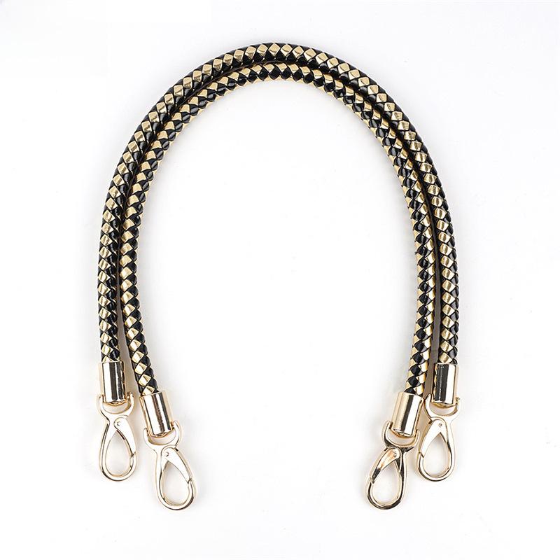 60cm Black PU Leather Woven Bag Handle Strap - Imitation Leather Shoulder Accessory