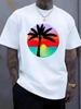 Unisex Black Crew Neck Tee Sunset Palm Tree Circle Print Loose Oversized Short Sleeve Unisexs Streetwear Summer Casual Basic Top