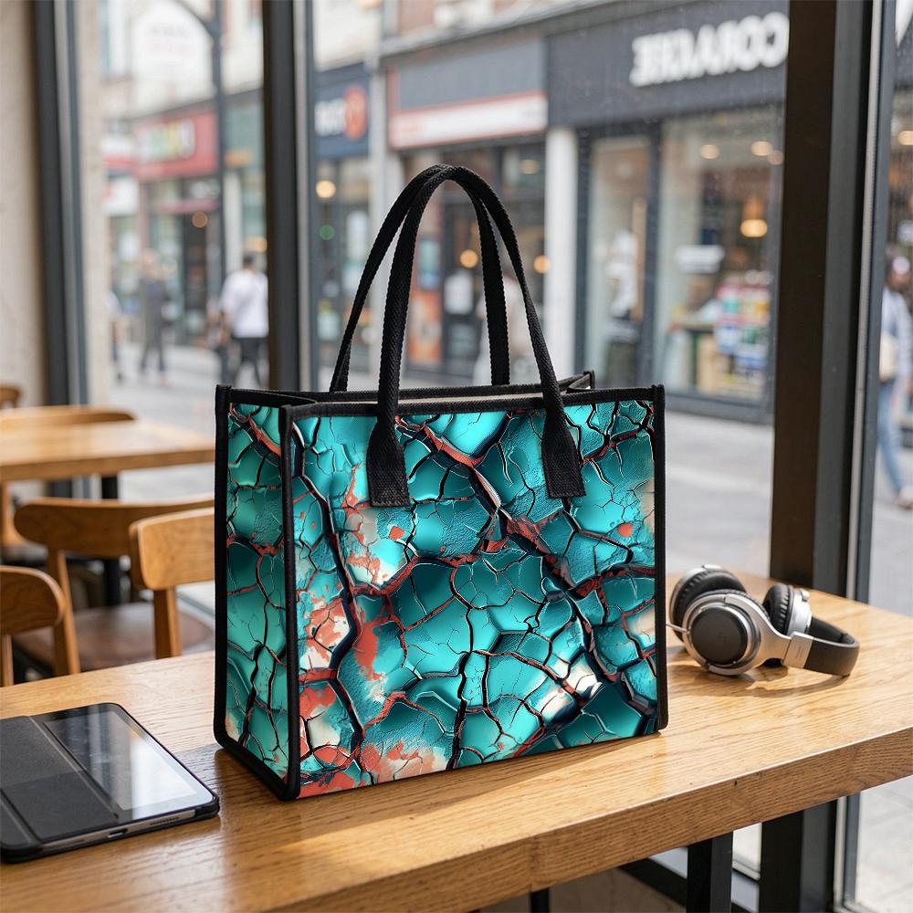 Cyan Crack Pattern Tote Bag Fashion Large Capacity Shoulder Handbag for Daily Use