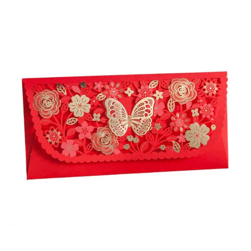 6pcs Rectangular Chinese Red Envelopes Laser Engraving Red Packet Exquisite HongBao  Housewarming