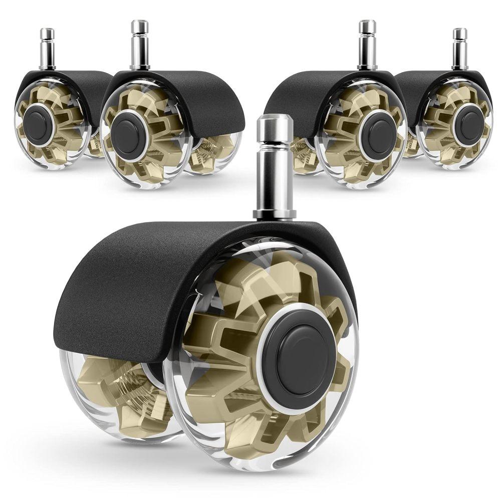 Rodas de rodízio para cadeira de escritório (Conjunto de 5),Rodas de cadeira para serviço pesado suportam 2200 libras, rodízios de cadeira de borracha silenciosa, 2 polegadas universais
